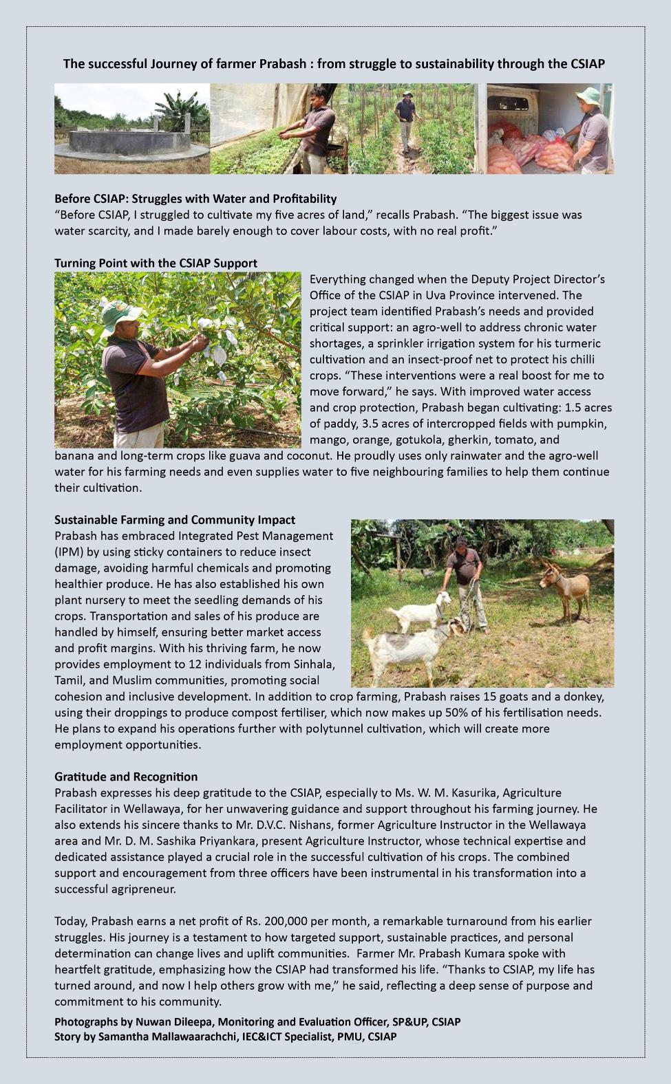 The successful Journey of farmer Prabash